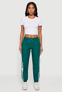 Womens Bow Varsity Stripe Side Drawstring Waist Joggers, Green, Size M