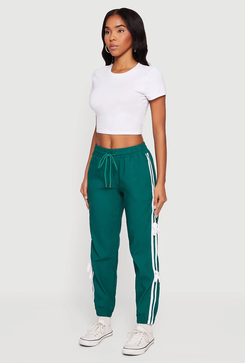 Bow Varsity Stripe Side Drawstring Waist Joggers