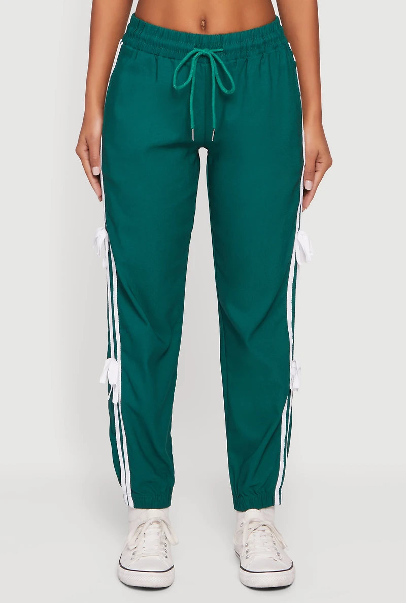 Bow Varsity Stripe Side Drawstring Waist Joggers