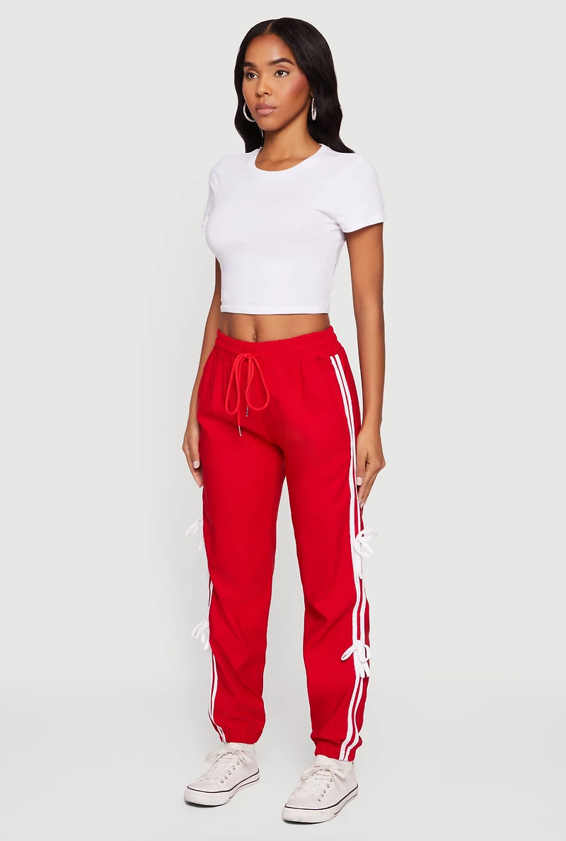 Bow Varsity Stripe Side Drawstring Waist Joggers