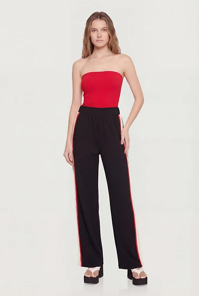 High Waisted Wide Leg Side Stripe Track Pants