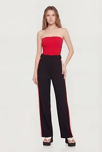 High Waisted Wide Leg Side Stripe Track Pants