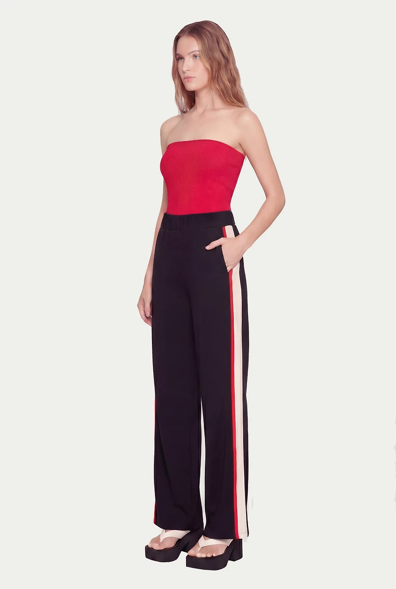 High Waisted Wide Leg Side Stripe Track Pants