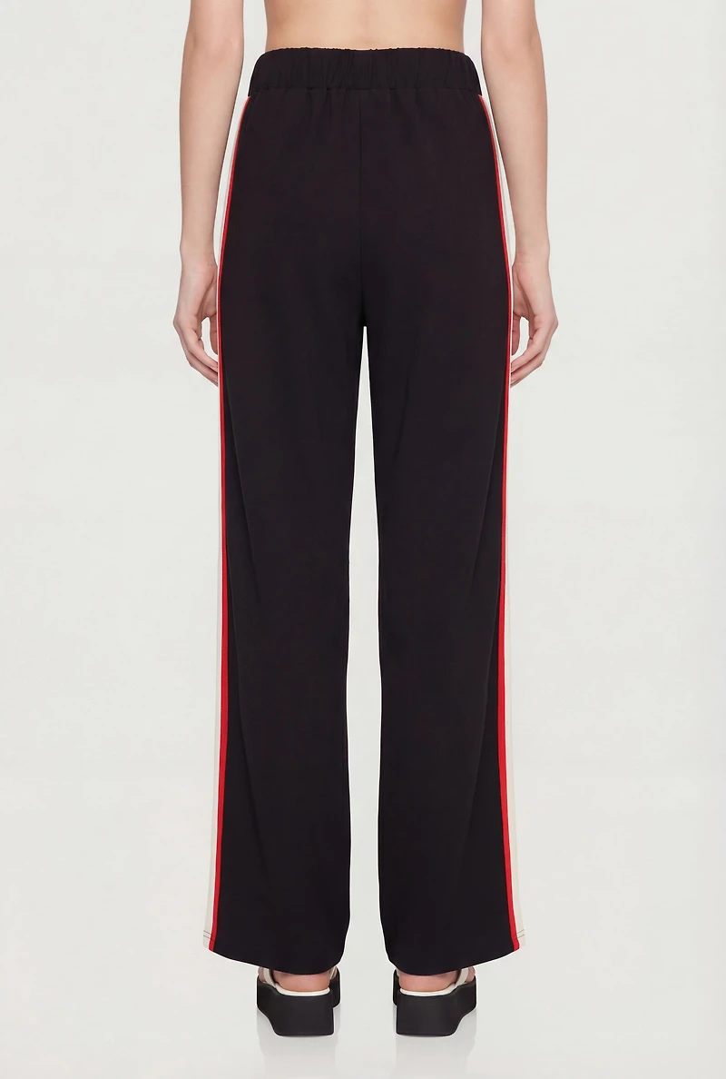 High Waisted Wide Leg Side Stripe Track Pants