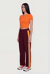 High Waisted Wide Leg Side Stripe Track Pants