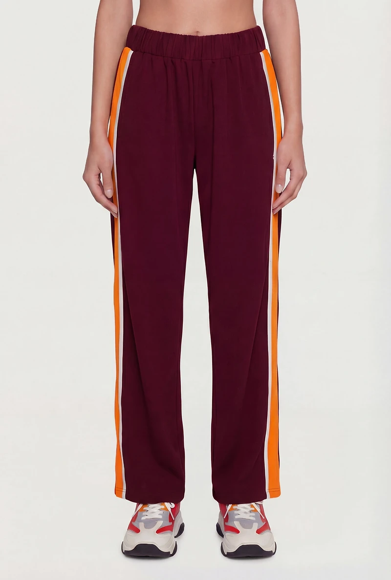 High Waisted Wide Leg Side Stripe Track Pants