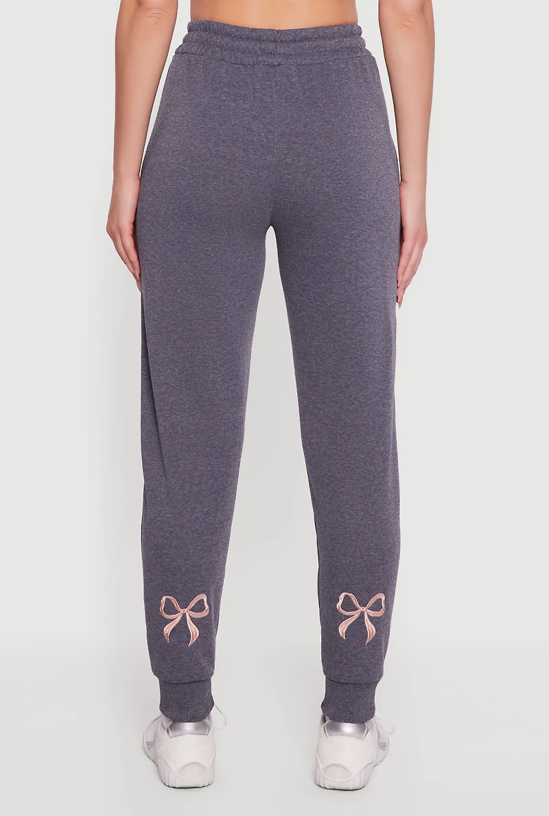Womens Embroidered Graphic Drawstring Waist Joggers, Grey, Size S