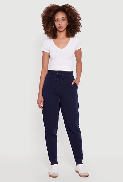 Womens Embroidered Graphic Drawstring Waist Joggers,