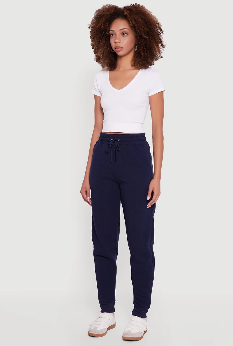 Womens Embroidered Graphic Drawstring Waist Joggers,