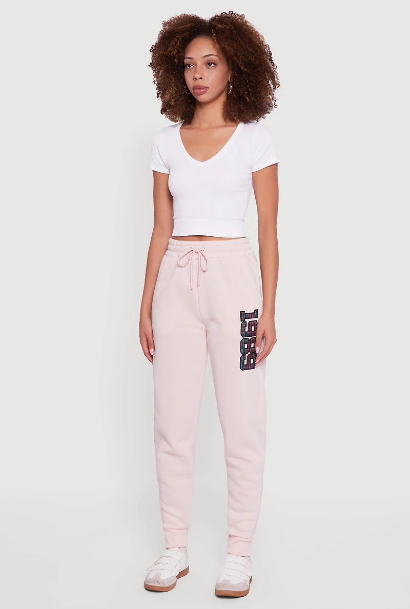 Embroidered Graphic Drawstring Waist Joggers