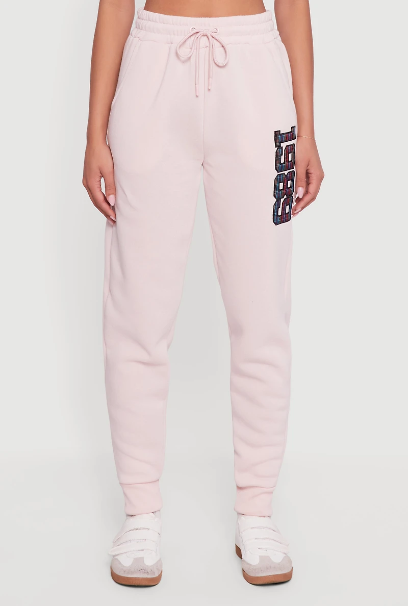 Embroidered Graphic Drawstring Waist Joggers