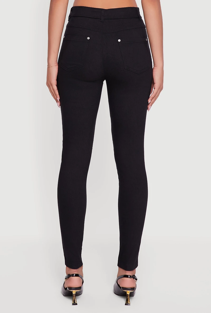 Womens Rhinestone Multi Zipper Hyper Stretch Skinny Leg Pants, Black, Size L