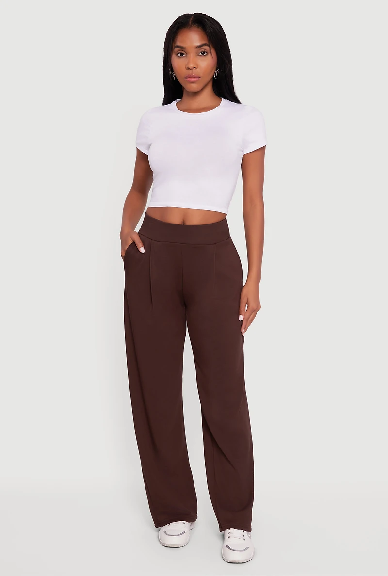 Womens Pintuck Pull On Wide Leg Dress Pants, Brown,