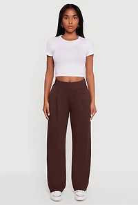 Womens Pintuck Pull On Wide Leg Dress Pants, Brown,