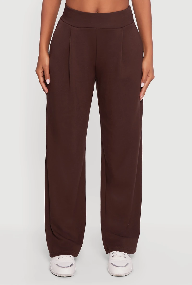 Womens Pintuck Pull On Wide Leg Dress Pants, Brown,