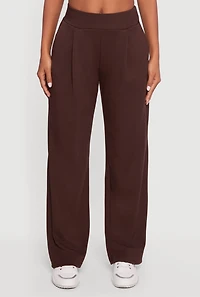 Womens Pintuck Pull On Wide Leg Dress Pants, Brown,