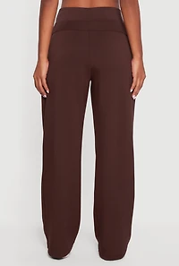 Womens Pintuck Pull On Wide Leg Dress Pants, Brown,