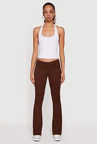 Womens Fold Over Boot Cut Casual Pants, Brown, Size XL