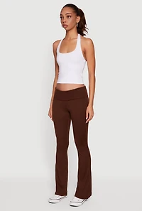 Womens Fold Over Boot Cut Casual Pants, Brown, Size XL