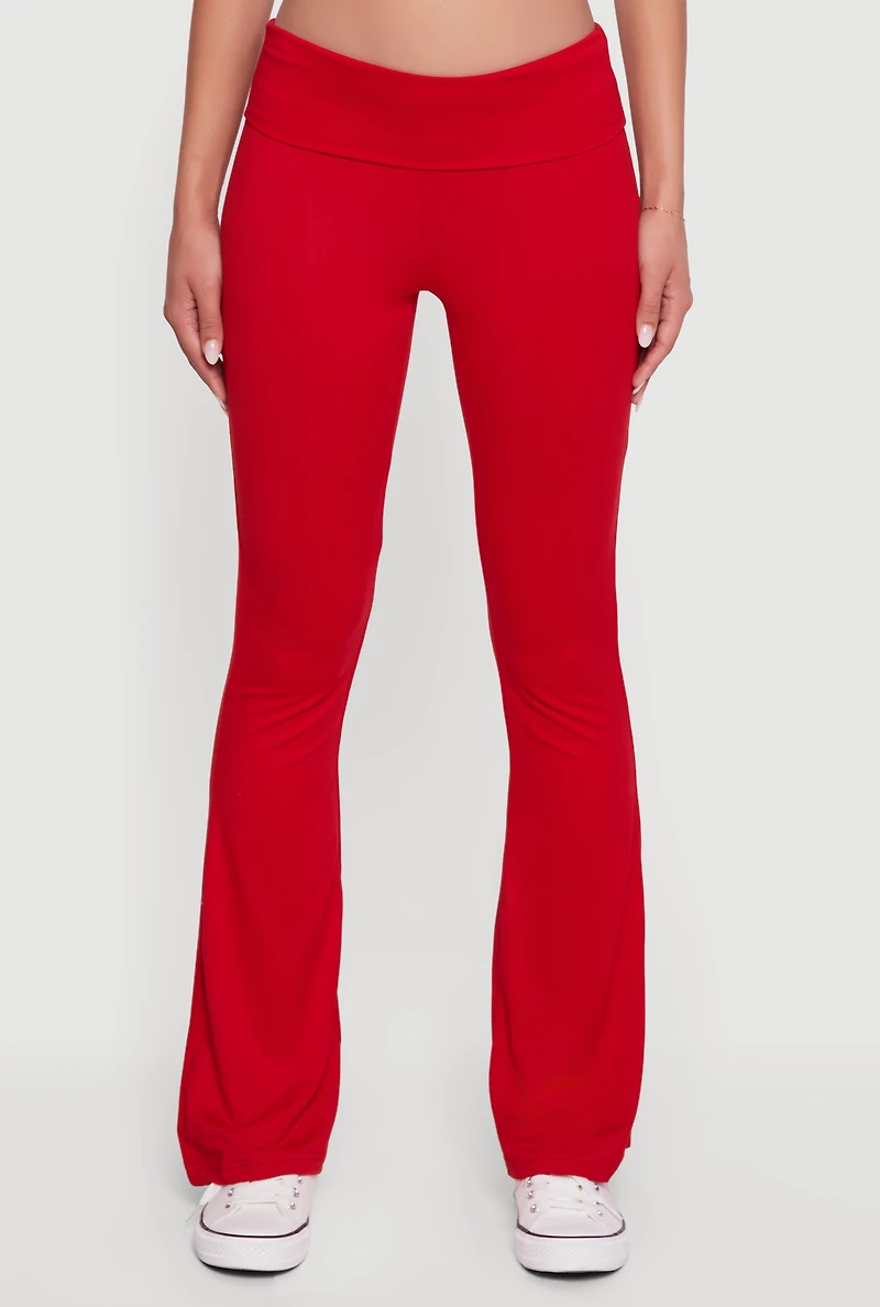 Womens Fold Over Boot Cut Casual Pants, Red,