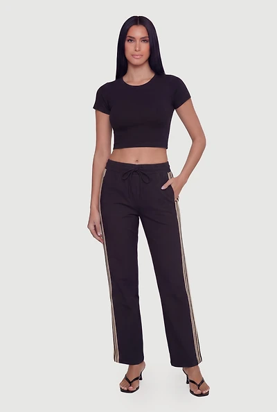 Side Stripe Drawstring Waist Straight Leg Track Pants