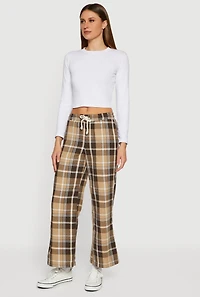 Flannel Drawstring Waist Wide Leg Pants