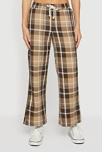 Flannel Drawstring Waist Wide Leg Pants