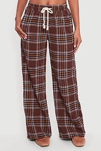Flannel Drawstring Waist Wide Leg Pants