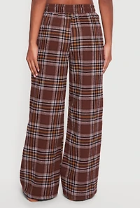 Flannel Drawstring Waist Wide Leg Pants