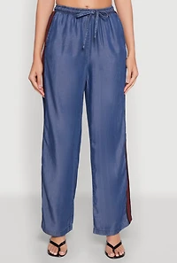 Womens Chambray Varsity Stripe Pants, Blue, Size S