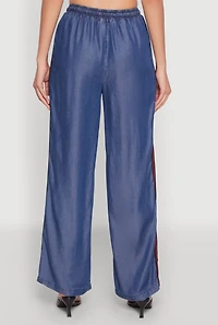 Womens Chambray Varsity Stripe Pants, Blue, Size S