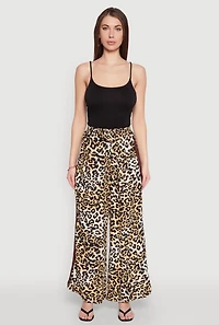 Womens Varsity Stripe Leopard Print Pants, Brown,