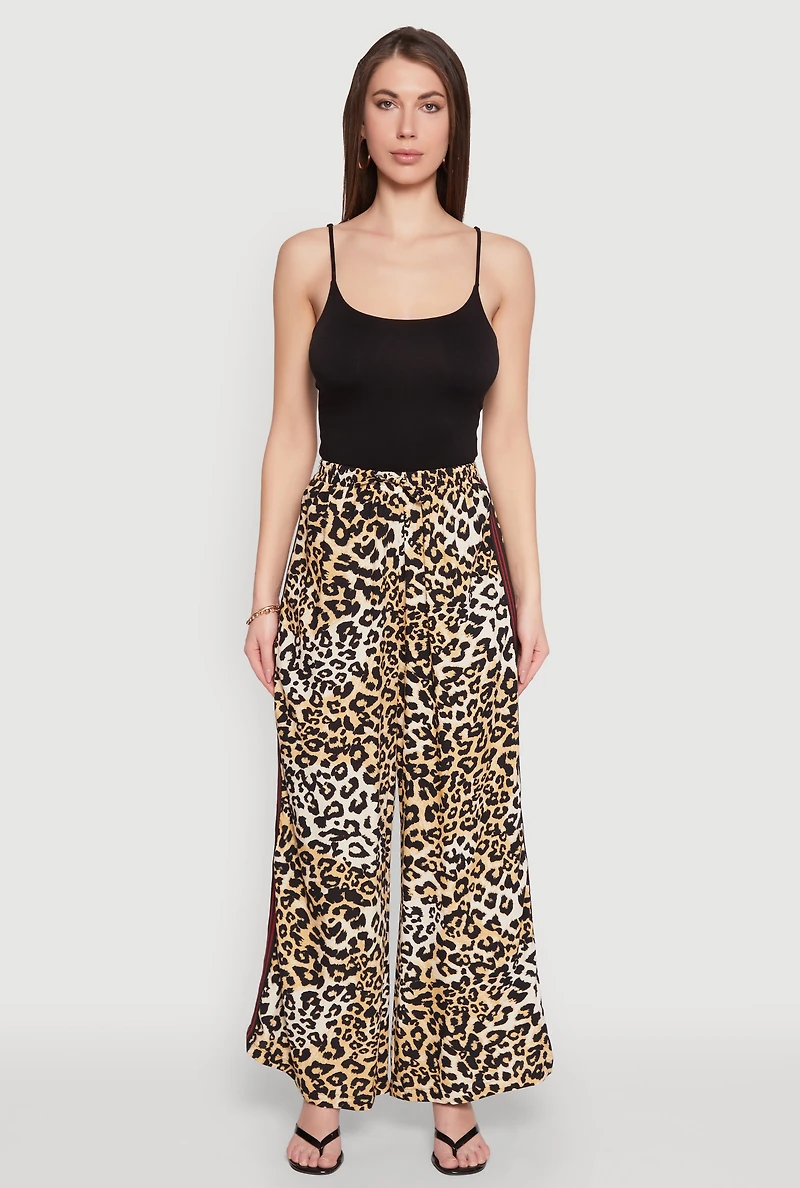 Womens Varsity Stripe Leopard Print Pants, Multi, Size S