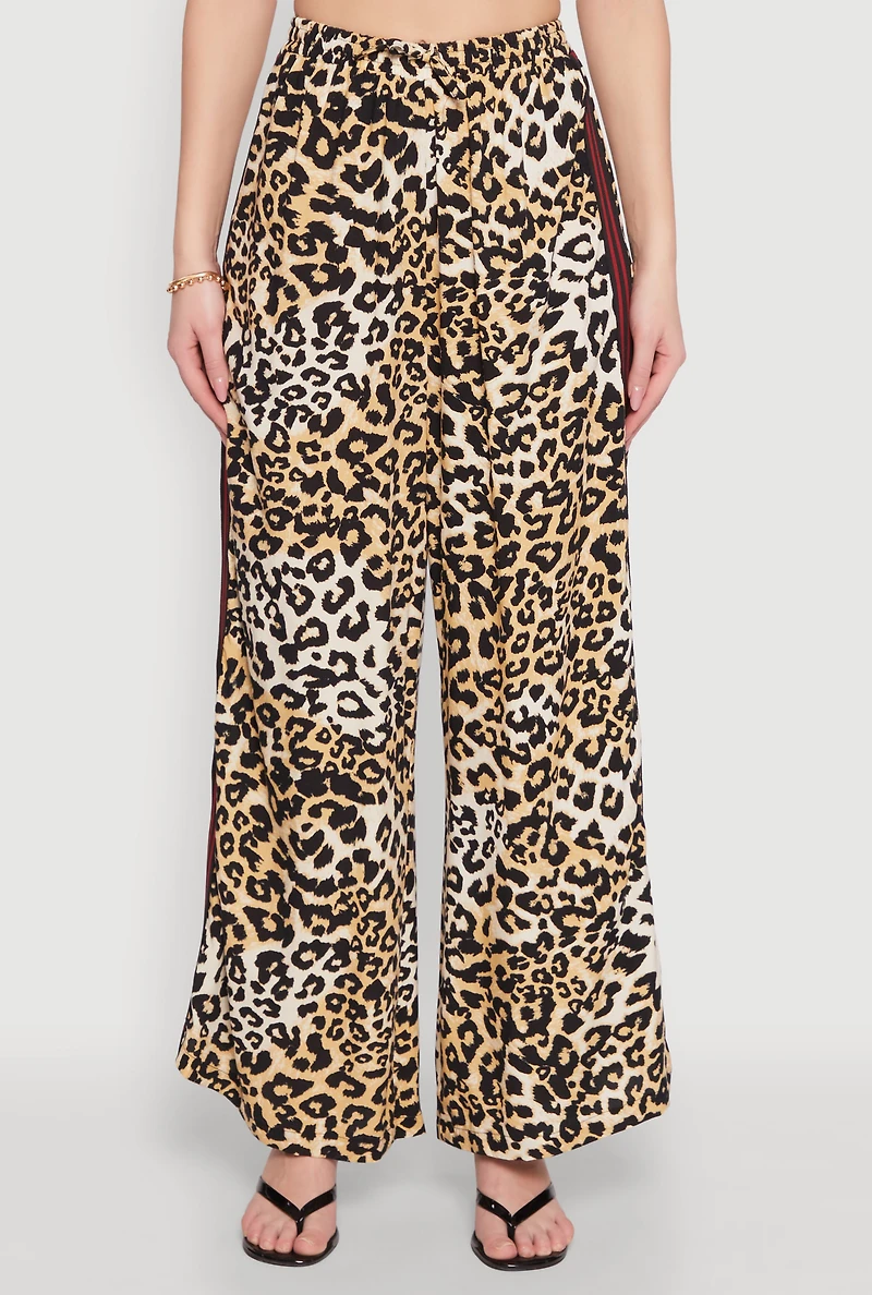 Womens Varsity Stripe Leopard Print Pants, Multi, Size M