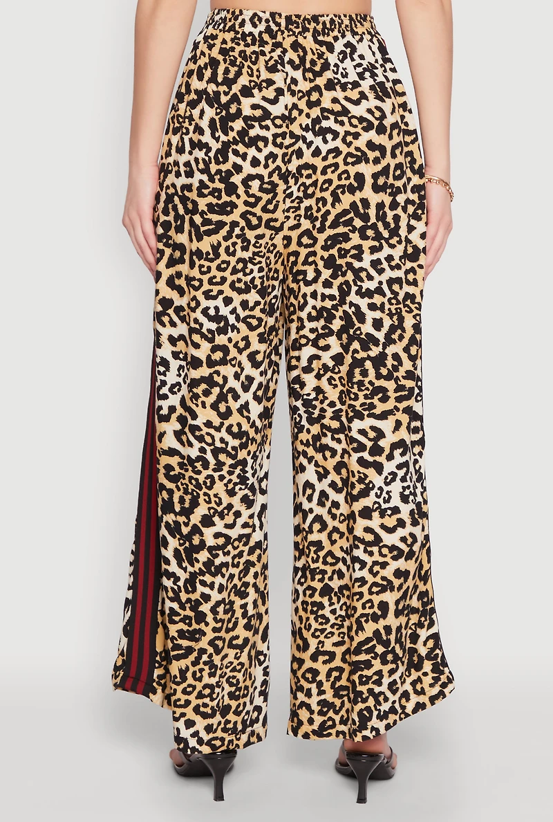 Womens Varsity Stripe Leopard Print Pants, Multi, Size S
