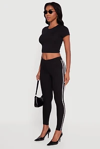 Womens Mid Rise Skinny Leg Pants with Side Stripe, Black,