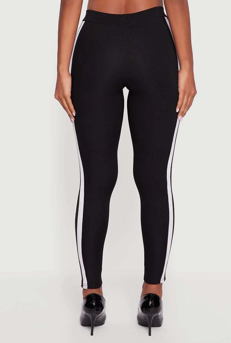 Womens Mid Rise Skinny Leg Pants with Side Stripe, Black,