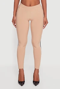 Womens Mid Rise Skinny Leg Pants with Side Stripe, Khaki, Size S