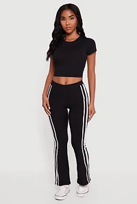 Womens Body Contour Side Stripe Flare Pants, Black, Size L