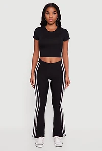Womens Body Contour Side Stripe Flare Pants, Black, Size L