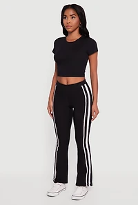 Womens Body Contour Side Stripe Flare Pants, Black, Size L