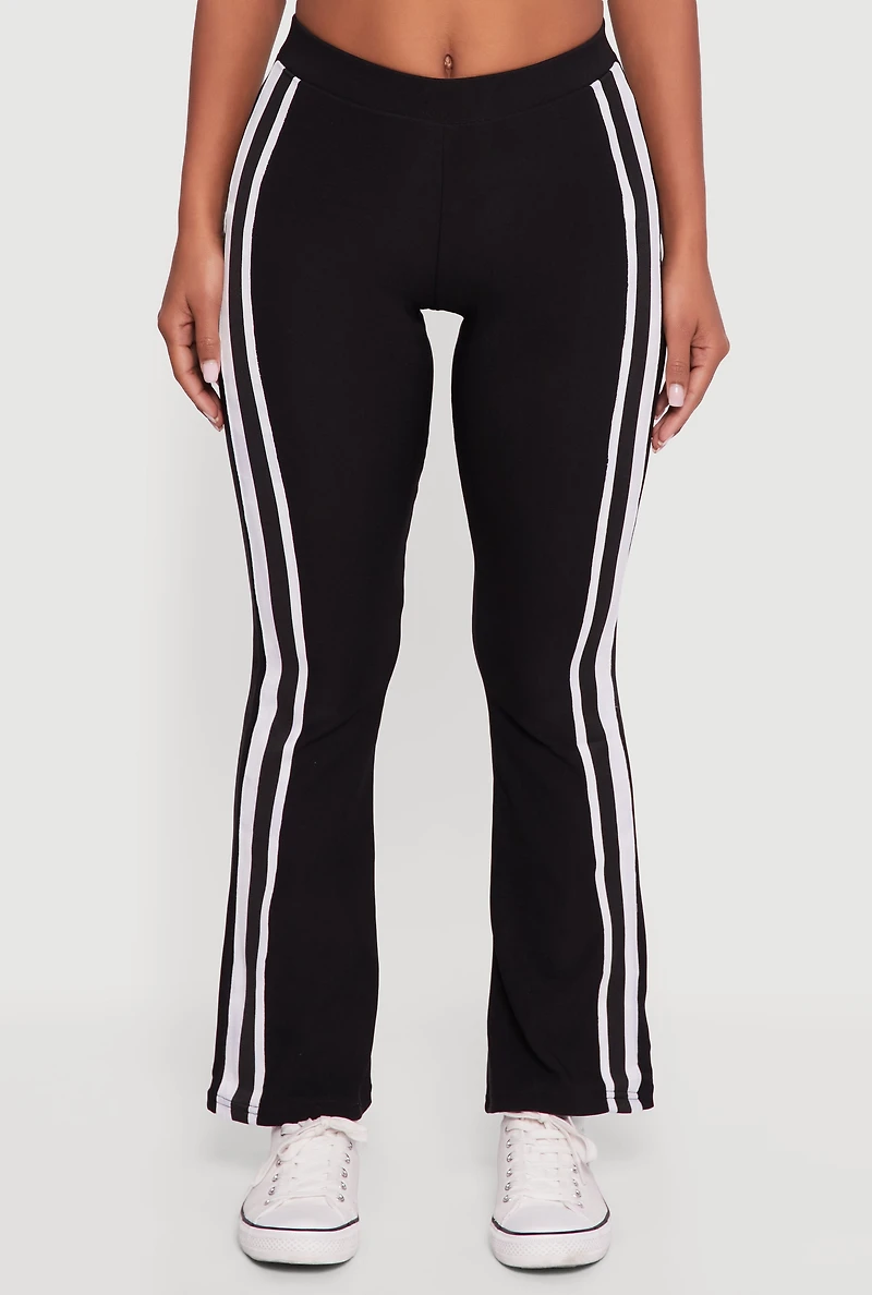 Womens Body Contour Side Stripe Flare Pants, Black, Size L