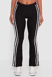 Womens Body Contour Side Stripe Flare Pants, Black, Size L
