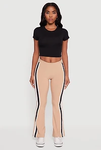 Womens Body Contour Side Stripe Flare Pants, Khaki, Size M