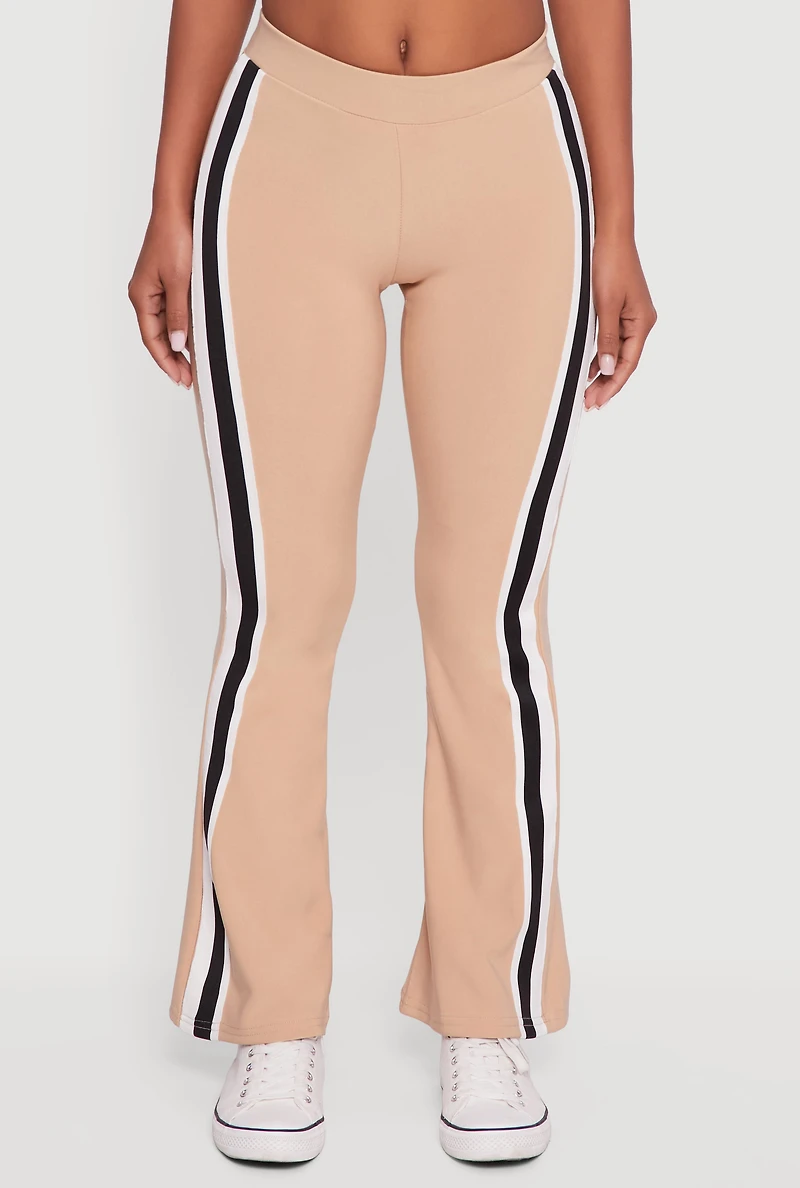 Womens Body Contour Side Stripe Flare Pants, Khaki, Size M