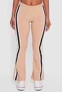 Womens Body Contour Side Stripe Flare Pants, Khaki, Size M