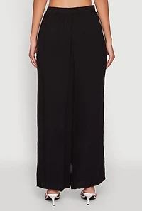 Womens Tie Front Wide Leg Palazzo Pants, Black, Size L
