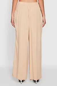 Womens Tie Front Wide Leg Palazzo Pants, Khaki, Size S