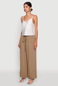 Womens Tie Front Wide Leg Palazzo Pants, Green, Size L
