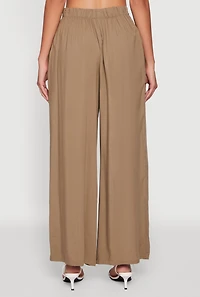 Womens Tie Front Wide Leg Palazzo Pants, Green, Size L